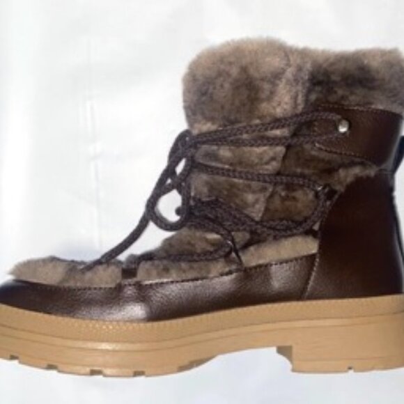 Steve Madden Dione Snow Boots Womens Size 8.5M Brown Leather Faux Fur DION02S1 - Picture 3 of 4